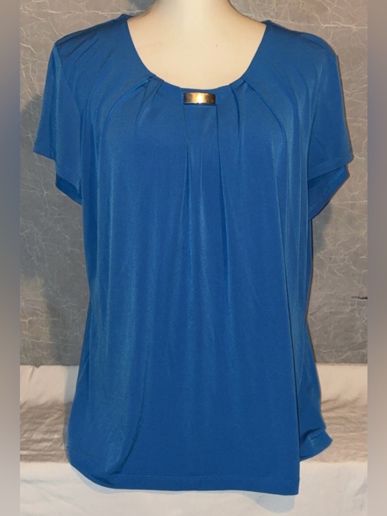 NY Collection Tops - NY Collection Blue Short Sleeve Blouse XL Silver Hardware Stretch Top